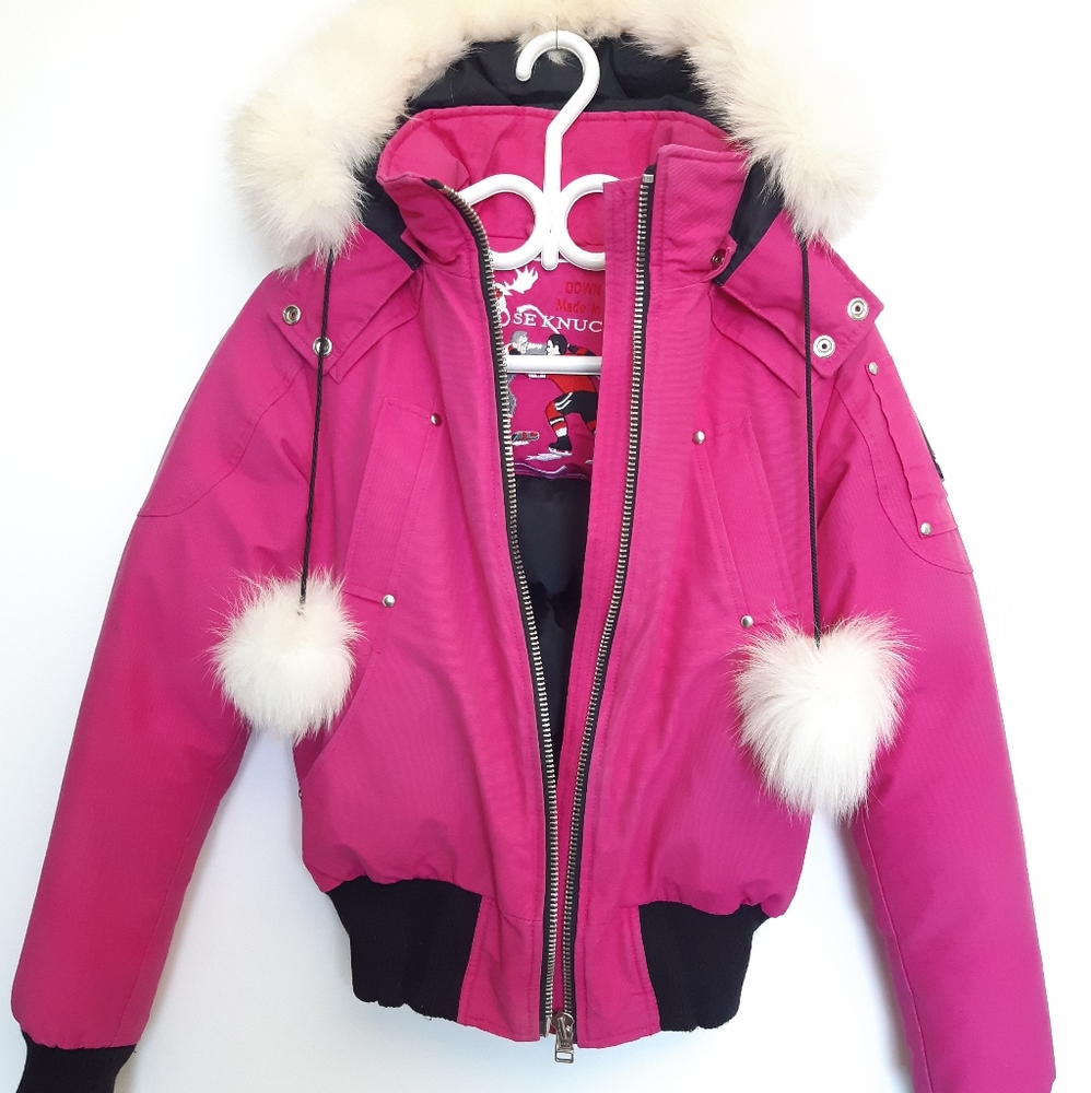 Moose Knuckles Fuchsia Bomber with Cream Fur